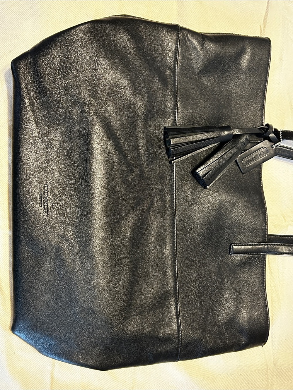 Coach Black Leather Tote with Tassel Details